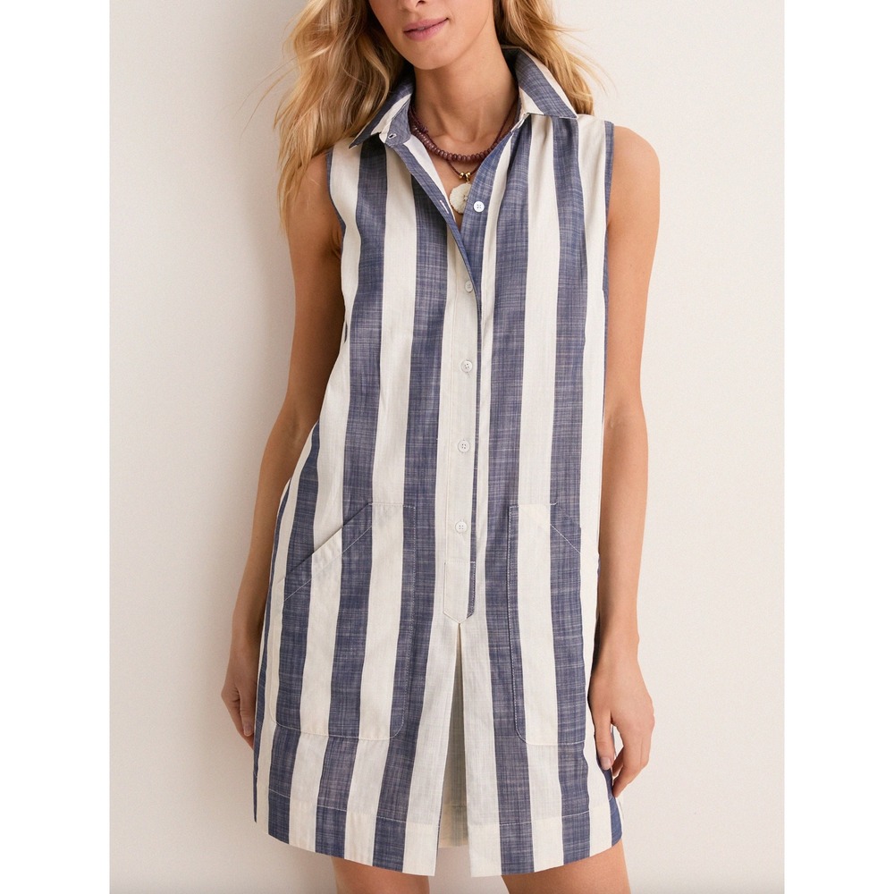 NEW Tuckernuck Villa Stripe Cotton Celio Shirt Dress Sleeveless Blue Womens S
